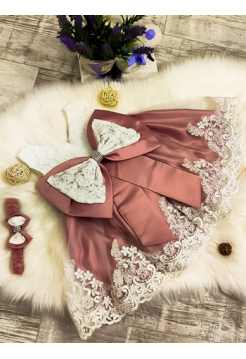 Нарядное пудровое детское платье + повязка 